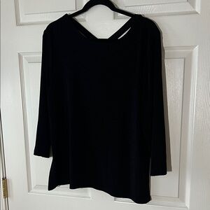 NWT Chico's Travelers Criss Cross Back Top 3/4 Sleeve Black‎ Blouse, Sz 3 (XL)